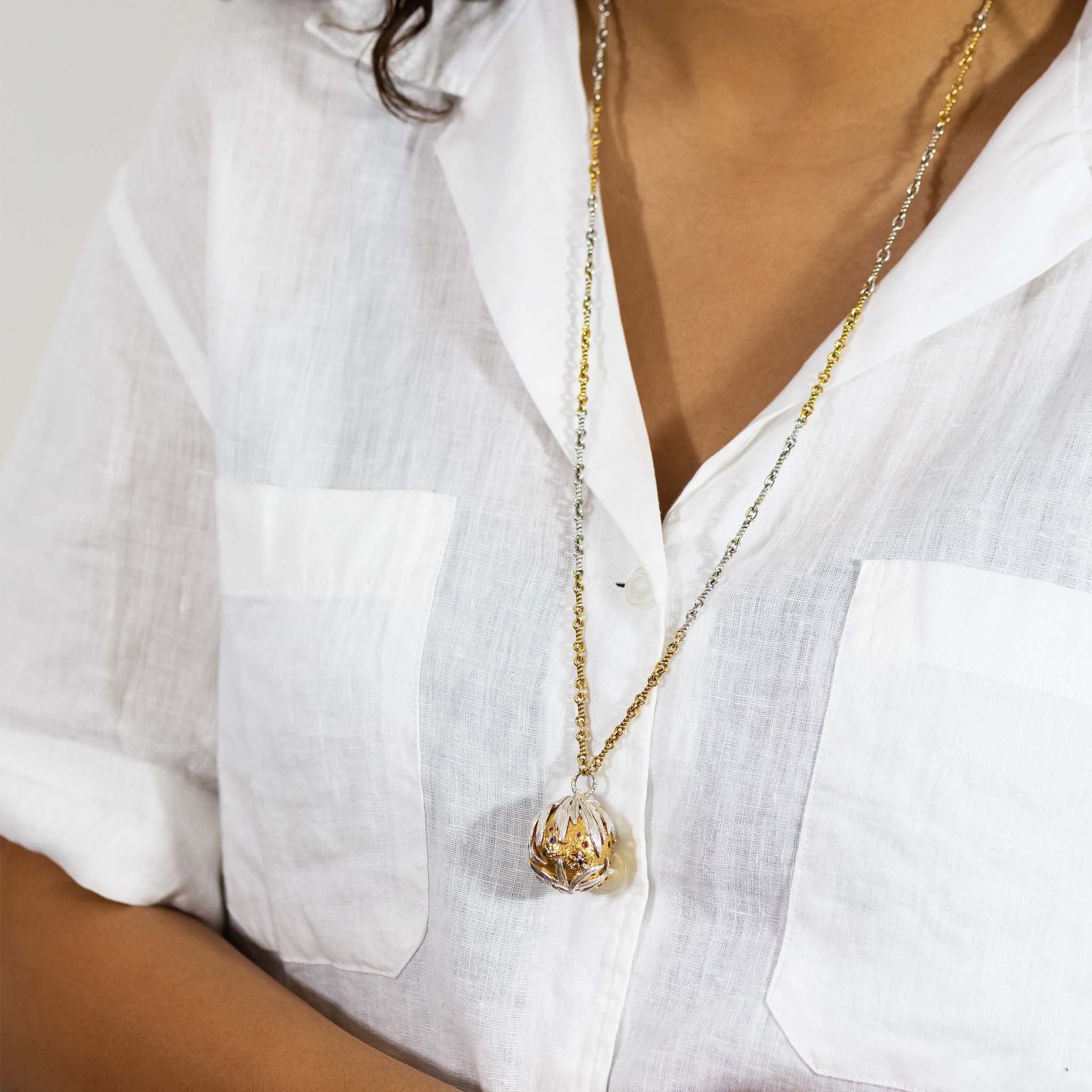 Silver and Gold Vermeil Full Metal Globo Necklace